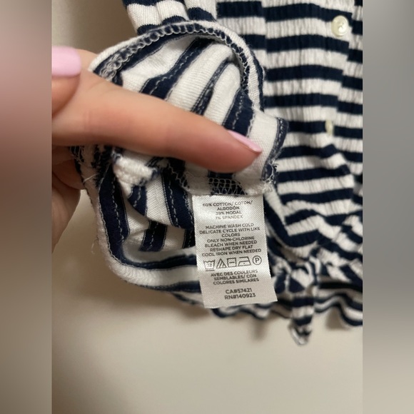 LOFT - Women’s Striped Crinkle Tie Front Tank Top - Navy/White - Size Small - Picture 4 of 5